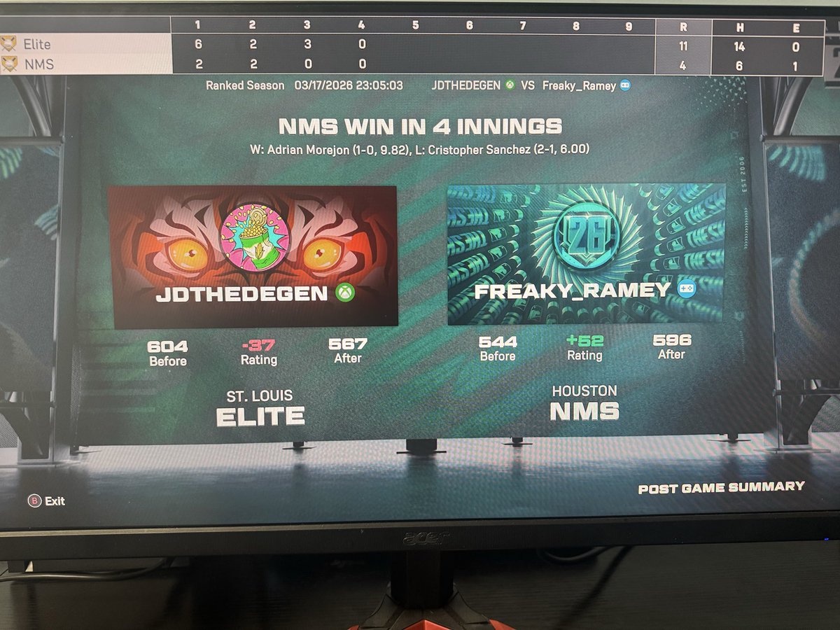 Yadiayy's tweet photo. Make it make sense. @MLBTheShow your game is ass. I’m killing the dude, he quits and I get the loss. 👍 https://t.co/3l7pdhH4u5