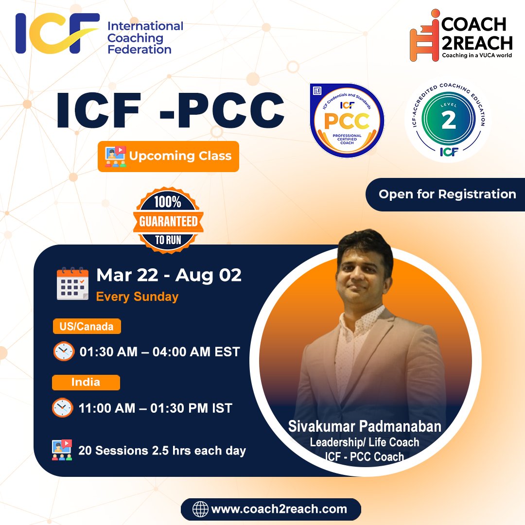 Coach2Reach's tweet image. &amp;lt;!--br {mso-data-placement:same-cell;}--&amp;gt;🚀 Upcoming ICF-PCC Certification Class!
Take your coaching mastery to the next level with our ICF-PCC accredited program. 

#ICFPCC #ICFCoaching #ProfessionalCoach #CoachingCertification #CoachMastery #LeadershipCoaching
