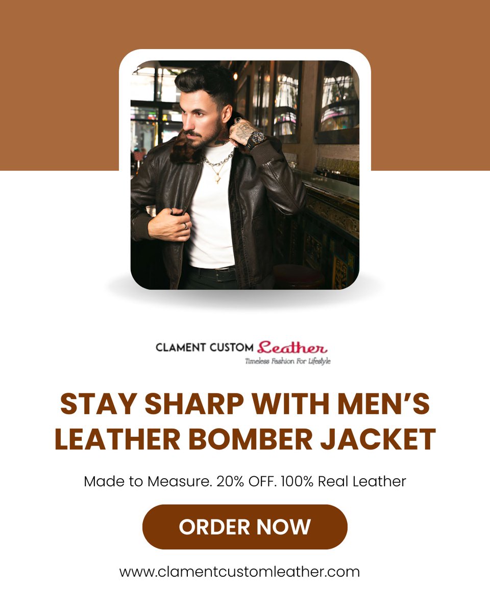 ClamentCustom's tweet photo. Timeless Confidence: Elevate Your Style with the ClamentCustomLeather Men’s Leather Bomber Jacket!

Don’t just wear fashion - own it. Visit at https://t.co/EPzx3g81Ja today!

#ClamentCustomLeather #LeatherBomberJacket #MensFashion #MenLeatherBomberJacket #RealLeather https://t.co/yyt1xwE6X3