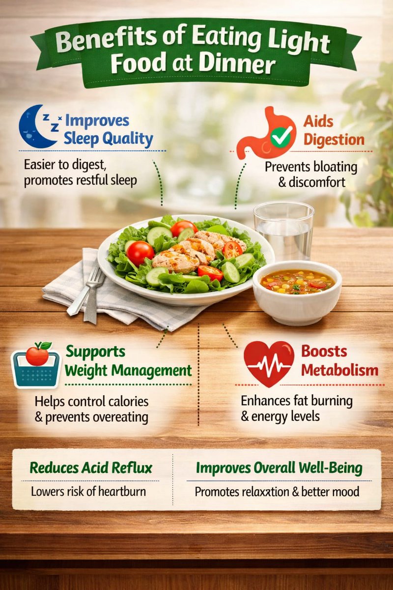 MJHChitta's tweet photo. Eating a light dinner supports better digestion, improves sleep, and aids in weight management.

A simple habit that contributes to long-term health and well-being.

#HealthyLiving #Nutrition #WellnessTips #ManushJaypeeHospital #Bulandshahr https://t.co/1NEZIHhWA6