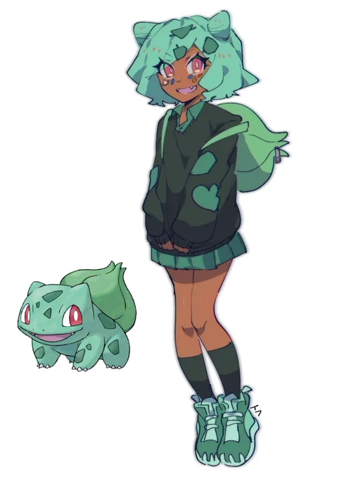 a little late to the trend, but i saw people were drawing gyaru bulbasaur so here i also tried to draw one ^^"