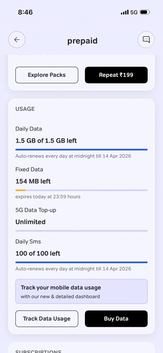 rupam_codes's tweet photo. Hey @airtelindia @Airtel_Presence, recharged ₹349 pack for 2GB/day as promised in-app (pic 1), but only received 1.5GB/day (pic 2).
This is misleading. Give me the promised data or a REFUND.
Circle: WB
#Airtel #ConsumerComplaint @TRAI @consumerforum_ https://t.co/A9LHx4uDD3