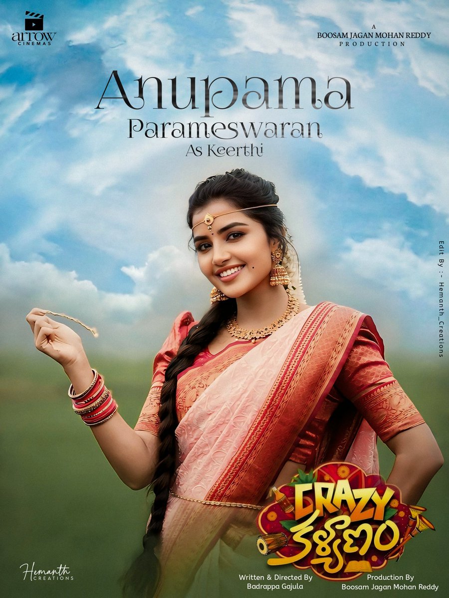 HemanthCreatio5's tweet photo. Here's the special poster design for crazy kalyanam. 
The excitement is real, Can’t wait to watch @anupamahere bring Keerthi’s character to life in #CrazyKalyanam

@ArrowCinemas

#AnupamaParameswaran 
#hemanth_creations https://t.co/jxrLpTlh1u