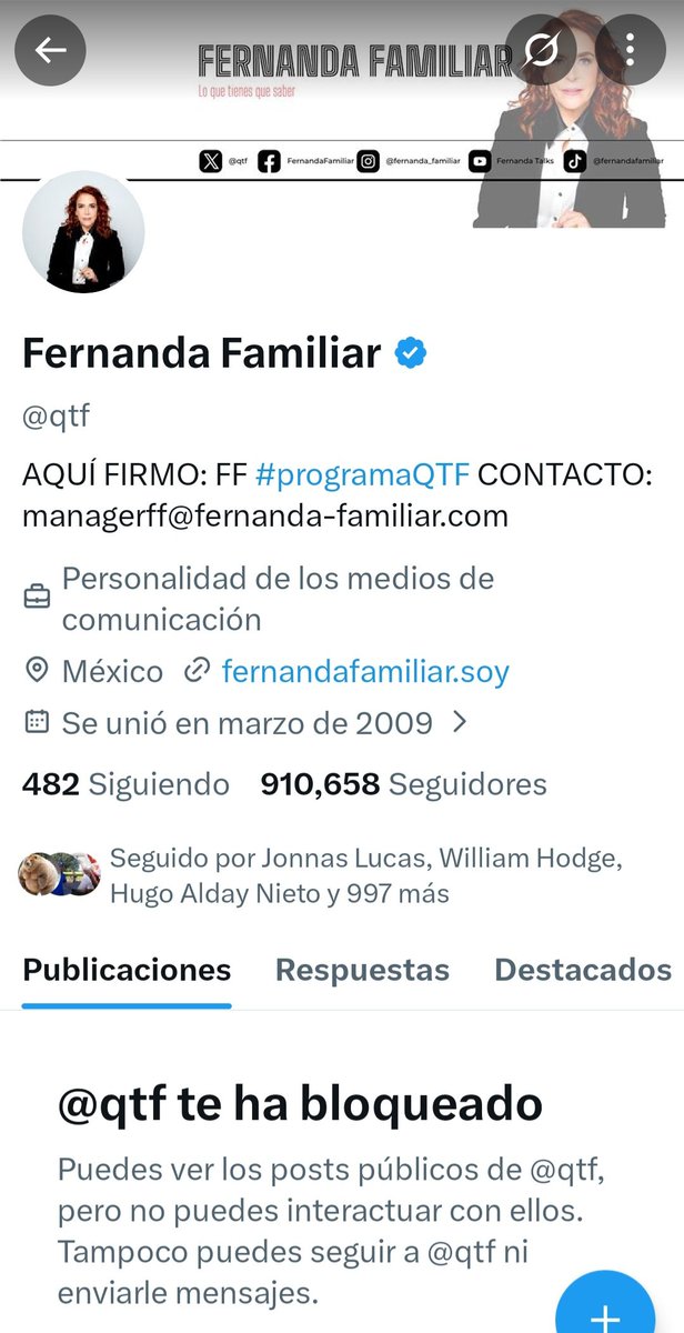 🚨Investiguen lo que está haciendo la señora Fernanda Familiar <a href="/qtf/">Fernanda Familiar</a>: es gravísimo y no se puede quedar impune. Además por evidenciarla me bloqueó.
La periodista <a href="/Clau_Manso/">Claudia Manso R</a> pide ayuda  ya que acusa haber sido víctima de violencia laboral, discriminación y despido injustificado