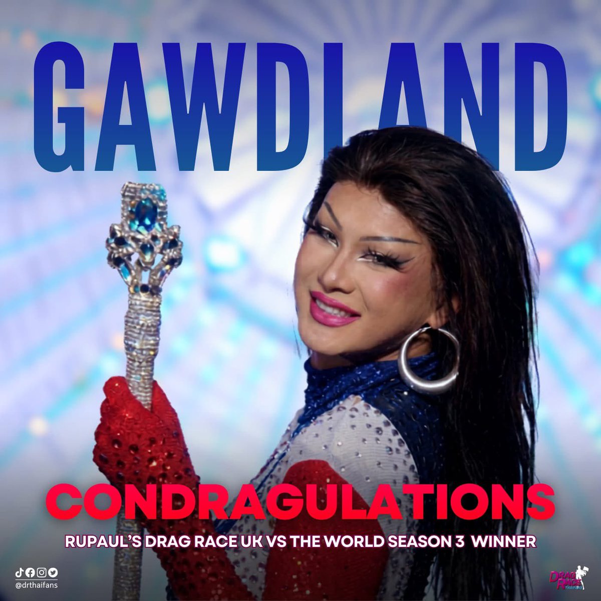 DRThaiFans's tweet photo. 👑 THE QUEEN OF THE MOTHER-TUCKING WORLD! 👑
Condragulations to our very own Gawdland! 🇹🇭✨

The world is about to go crazy. You made Thailand so incredibly proud! 🌎💅
@gawdland 

#DragRaceUK #DragRace #DragRaceThaiFans https://t.co/JI7iAU5zlf