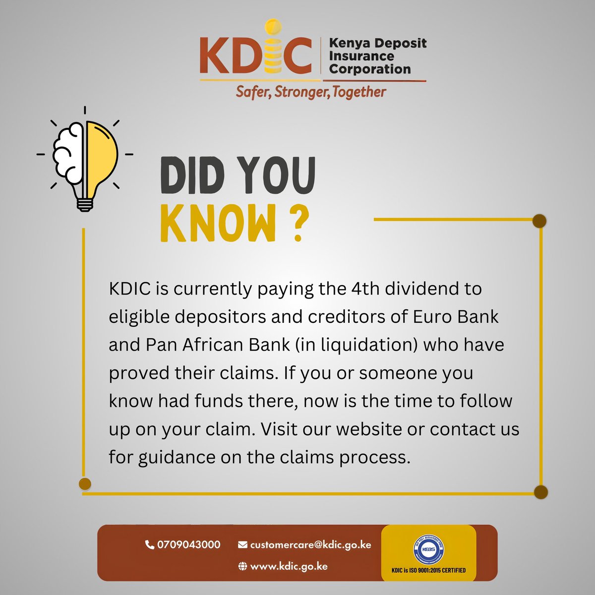KDICkenya's tweet photo. Today's nugget of "Did you Know?"
#KDIC
#SaferStrongerTogether
#dubaibankltd
#Eurobank
#paredãobbb https://t.co/bxUrpZzLAj