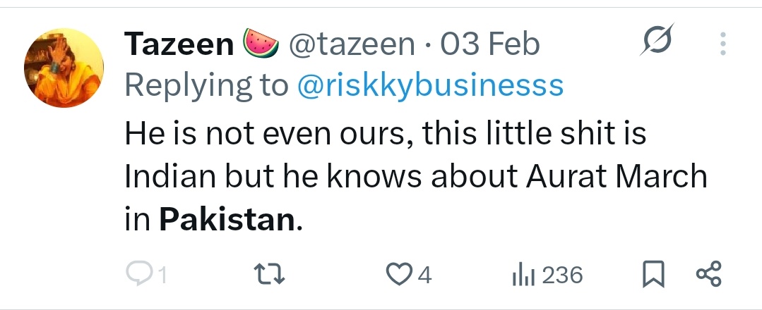 <a href="/tazeen/">Tazeen 🍉</a> Pakistanis worried about India's soft power being propogated via Bollywood...

Why are you guys so obssesed with Bollywood anyways ???

Dont you have a film industry of your own..."LOL"lywood ???