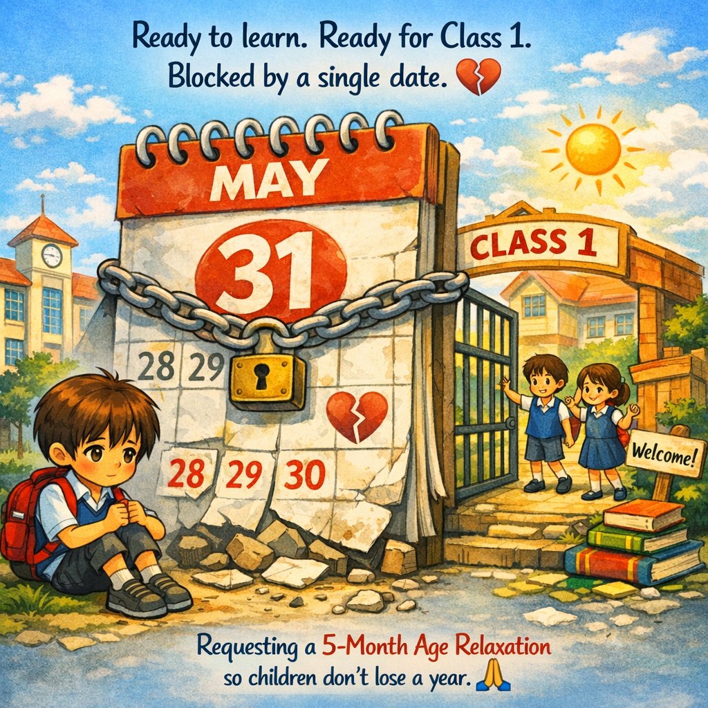 iamarupray's tweet photo. Ready to learn. Ready for Class 1. Blocked by a single date. Requesting 5 month age relaxation so children don’t lose a year.@ShalaShikshana @Madhu_Bangarapp @EduKarnataka @timesofindia @ndtv @ANI @News18Kannada @TimesNow @aajtak #KarnatakaSchools #AgeRelaxation #Class1Admission https://t.co/ASCxhLH62D