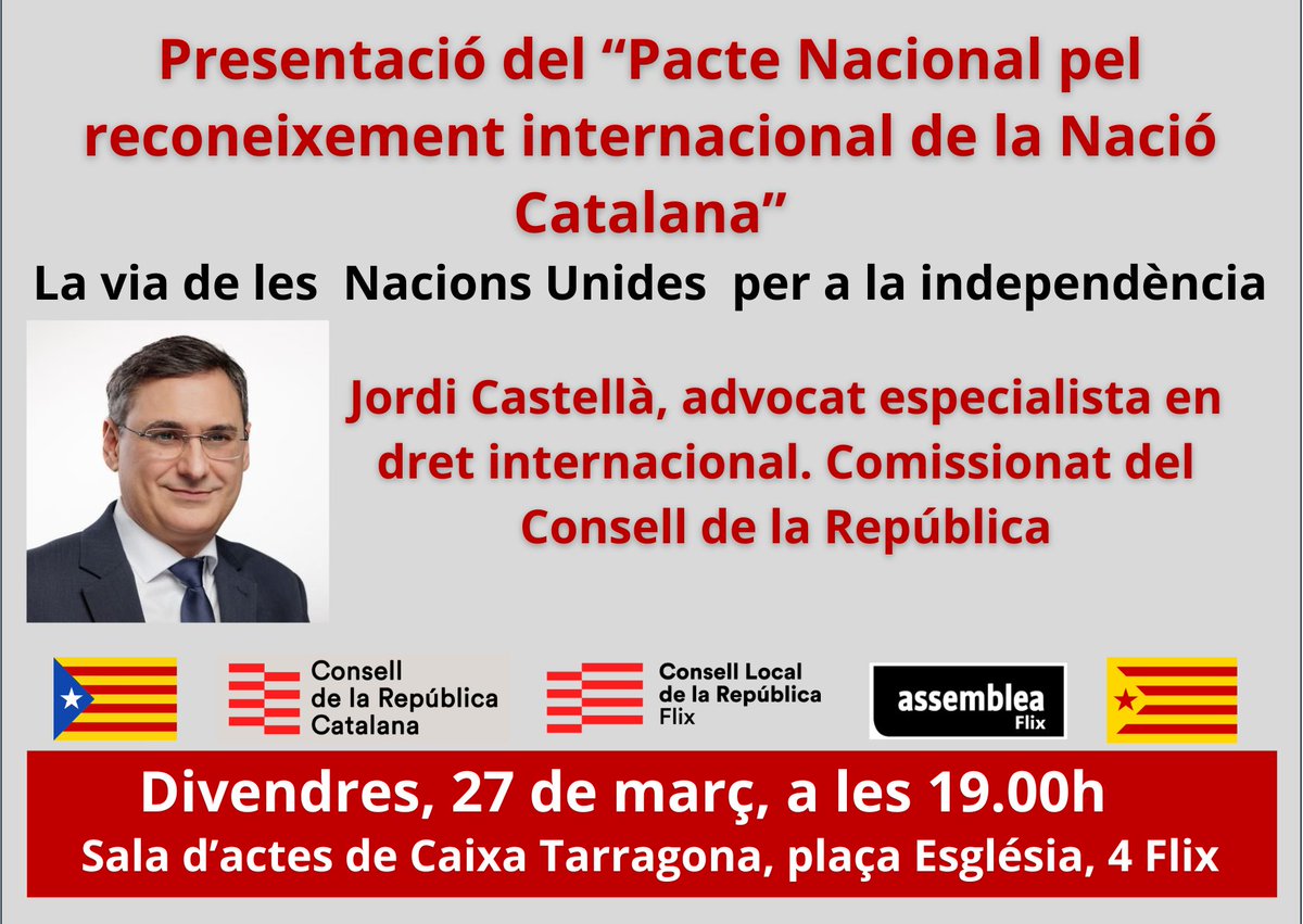 clxRep_Flix's tweet photo. 🗣️🗣️Xerrada-debat en què el Comissionat del Pacte Nacional pel Reconeixement de la Nació Catalana, Jordi Castellà, exposarà l'estat del projecte i quines són les següents passes a fer. https://t.co/J0R2ktDNwh