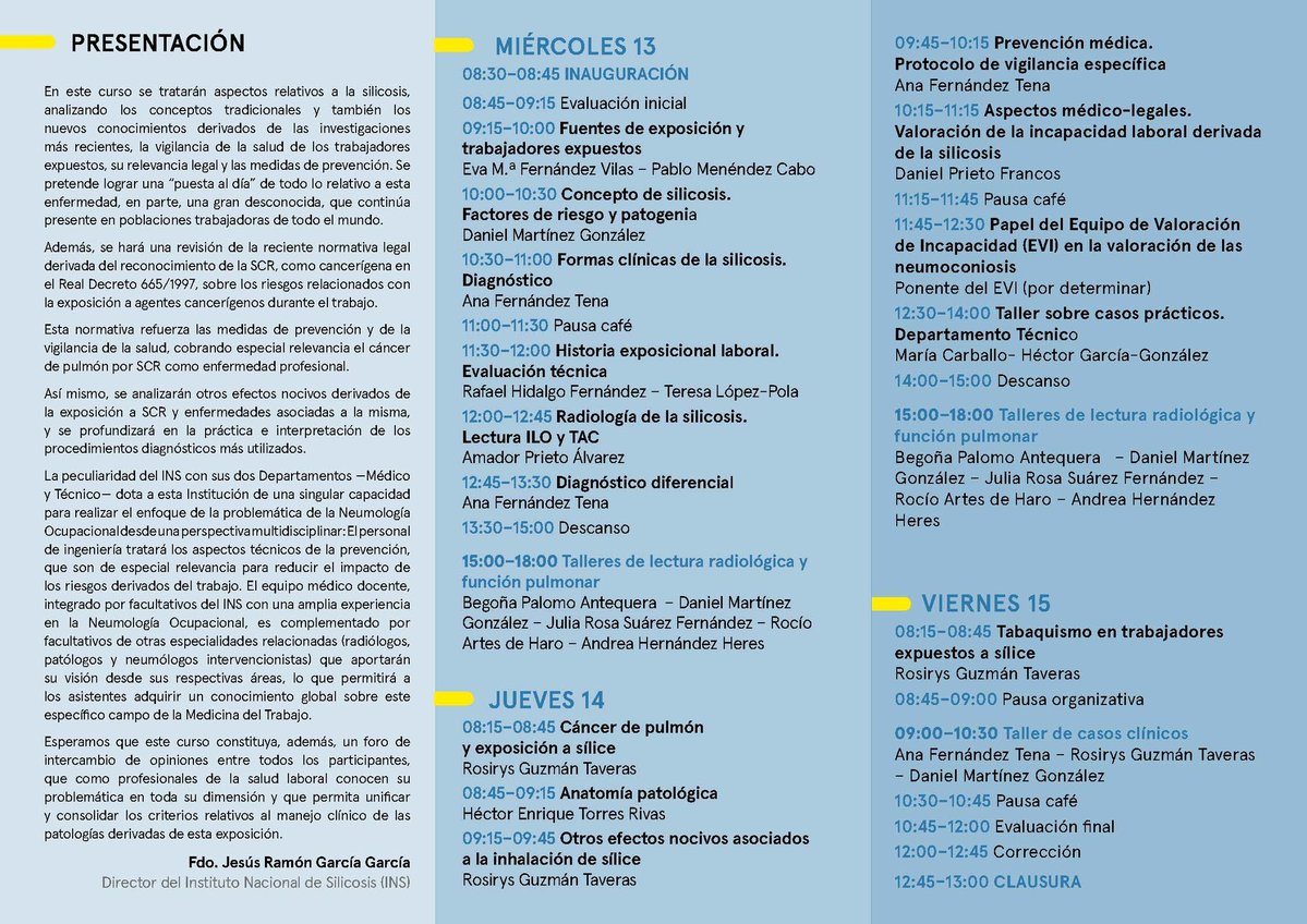 ✅ Curso de Capacitación.  Enfermedades Respiratorias Asociadas a la Inhalación de Sílice.  1️⃣5️⃣ Ed.
🫁 Instituto Nacional de Silicosis.
🗓️ 13-15 de mayo de 2026.
📌 Oviedo.  <a href="/HUCA_Asturias/">@HUCA</a>.
👏🏽 Encantado de participar nuevamente.
🪨 Anatomía Patológica 🟰 certeza en silicosis.