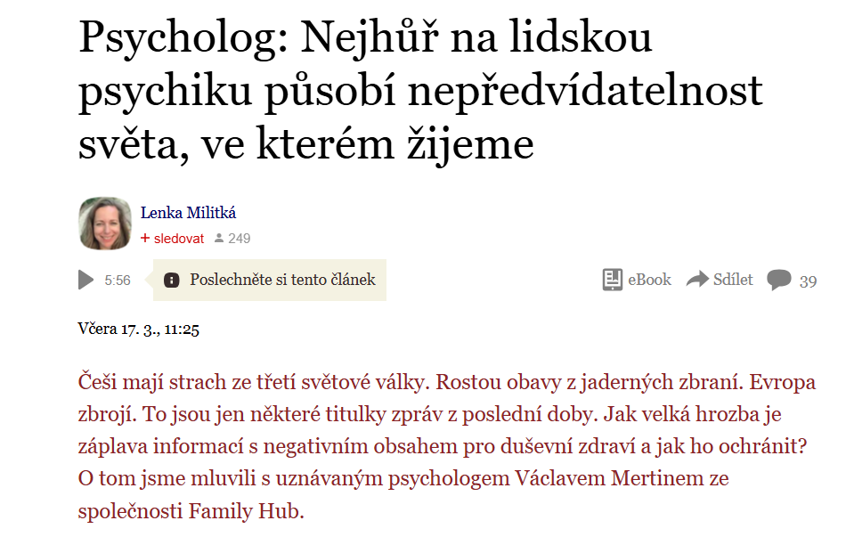 Souhlasíte s tímto názorem psychologa Václava Mertina a co negativně ovlivňuje vaše #dusevnizdravi?
➡️ novinky.cz/clanek/zdravi-…