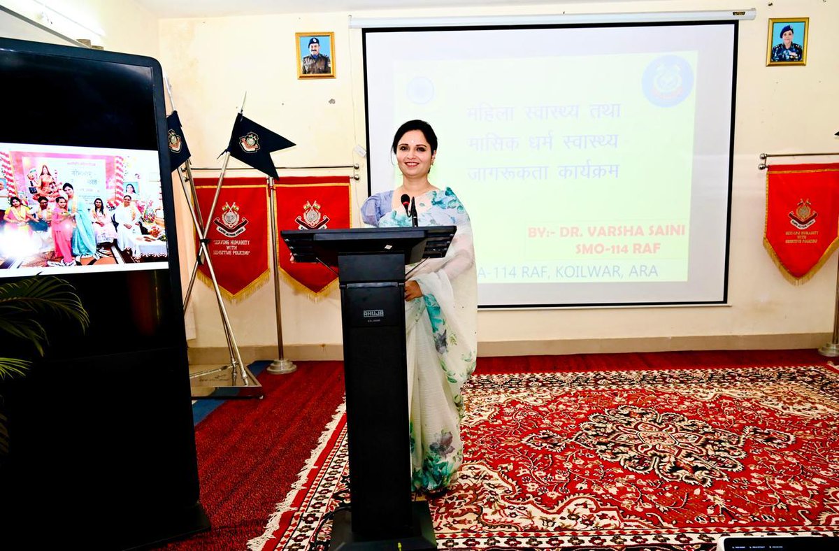 R114raf's tweet photo. Under the guidance of Smt. Ritu Jha, Head RCWA–114 RAF, an Awareness program on Women’s Health &amp; Menstrual Hygiene  was successfully conducted at 114 RAF, Koilwar (Ara). The initiative aimed empowering women through awareness, breaking myths and promoting well-being. @HMOIndia https://t.co/7ybSbq3SoN