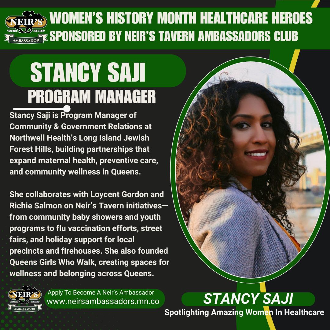 Neirstavern's tweet photo. Stancy Saji — Program Manager of Community &amp; Government Relations at Northwell Health’s Long Island Jewish Forest Hills

A collaborator with Neir’s on maternal health events, community baby showers, flu vaccination, street fairs, and support for local precincts and firehouses. https://t.co/AdyHy0kYQl