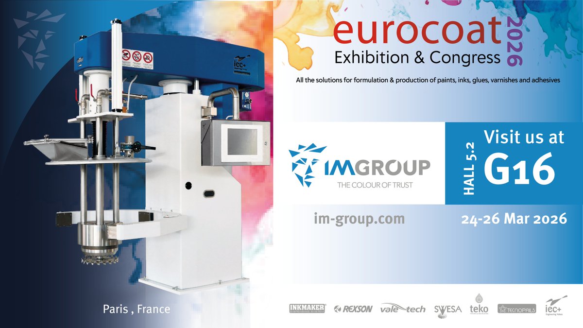 IMGROUP10's tweet photo. Discover advanced coatings solutions at Eurocoat Paris 2026:
● Plusmill Evo by IEC+ – efficient pre-mix, dispersion and grinding
● Basic by Tecnopails – precise, configurable filling
Hall 5.2 — Stand G.16
#EurocoatParis2026 #CoatingsIndustry #FillingMachines #GrindingSystems https://t.co/oWd9hh1zNH