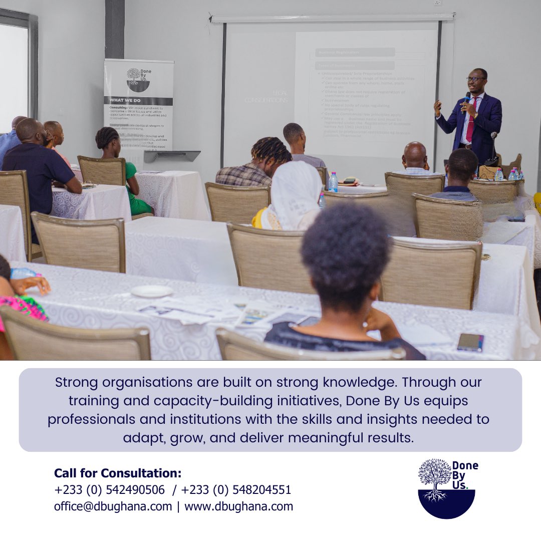 DoneByUsHQ's tweet photo. Build strong, grow stronger! Done By Us offers training &amp; capacity-building for pros &amp; institutions. Let's boost your skills! +233 (0)54 820 4551 / +233 (0)50 955 6553 | https://t.co/bdSKU1vn5H

#CapacityBuilding #Training https://t.co/u2IwI7gIrO