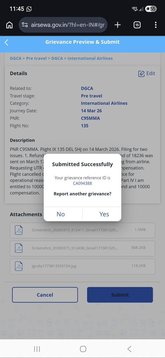 Jerryjain141414's tweet photo. Formal grievance filed via AirSewa. ID: CA094388. @airindiax: Provide RRN/UTR for refund. @Cleartrip: Reconcile this.
​I expect a timeline for the ₹10k statutory compensation for late cancellation. No more blame games. @DGCAIndia @MoCA_GoI #AirIndiaExpress #Cleartrip https://t.co/RVLY4IDEgU