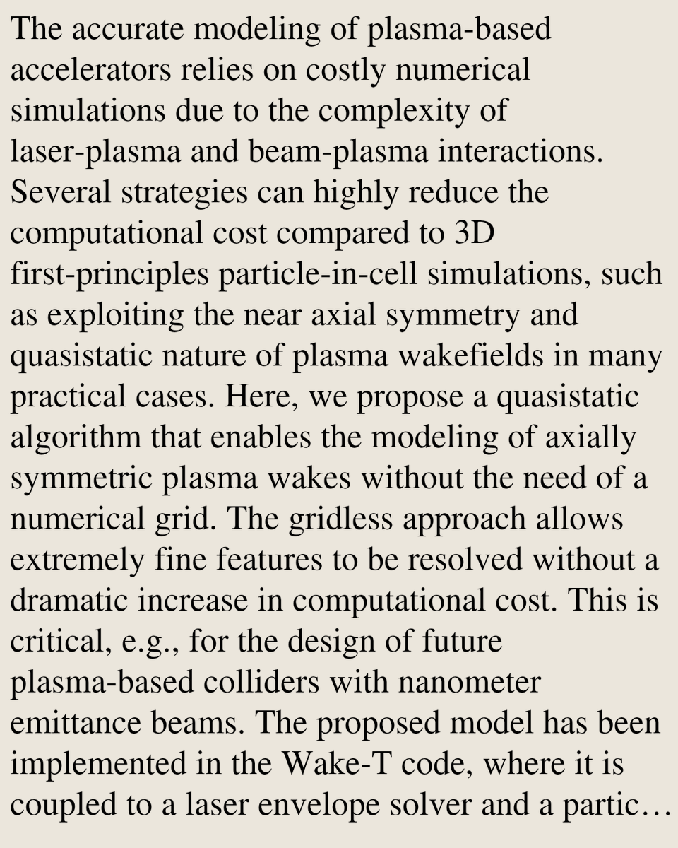 Gridless Quasistatic Model for Efficient Simulation of Plasma-based Accelerators

Ángel Ferran Pousa, Wilbert M. den Hertog, Severin Diederichs, …
arxiv.org/abs/2603.16623 [𝚙𝚑𝚢𝚜𝚒𝚌𝚜.𝚙𝚕𝚊𝚜𝚖-𝚙𝚑 𝚙𝚑𝚢𝚜𝚒𝚌𝚜.𝚊𝚌𝚌-𝚙𝚑 𝚙𝚑𝚢𝚜𝚒𝚌𝚜.𝚌𝚘𝚖𝚙-𝚙𝚑]