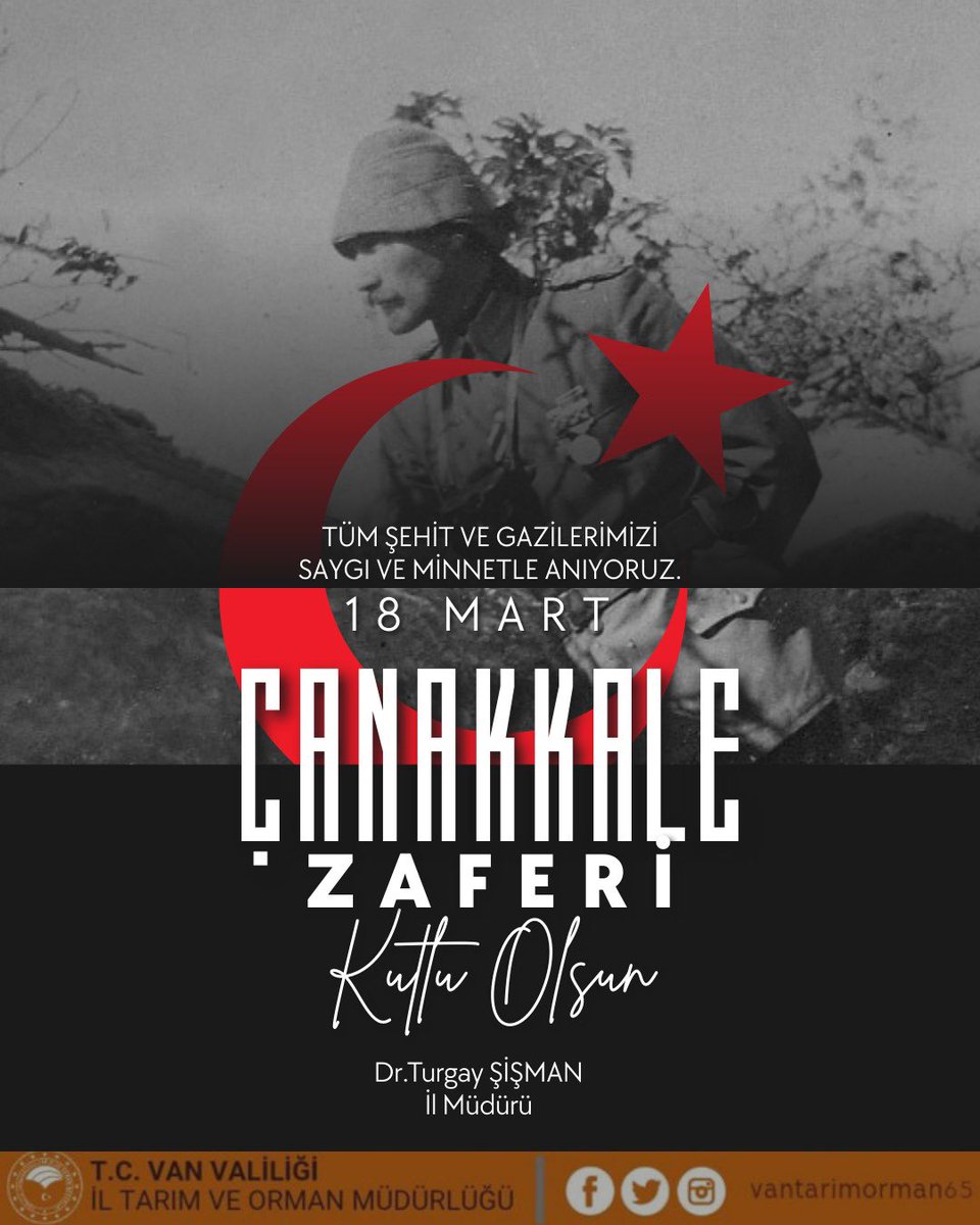 18 Mart Şehitleri Anma Günü ve Çanakkale Deniz Zaferi’nin 111. Yıldönümü Kutlu Olsun. Başta Mustafa Kemal Atatürk olmak üzere tüm şehitlerimizi saygı, rahmet ve minnetle anıyoruz. 
Ruhları şad olsun.🇹🇷
<a href="/ibrahimyumakli/">İbrahim Yumaklı</a> <a href="/tcvanvaliligi/">T.C. Van Valiliği 🇹🇷</a> <a href="/musagoktas_/">Musa Göktaş</a> <a href="/trgyssmn/">Turgay ŞİŞMAN</a>