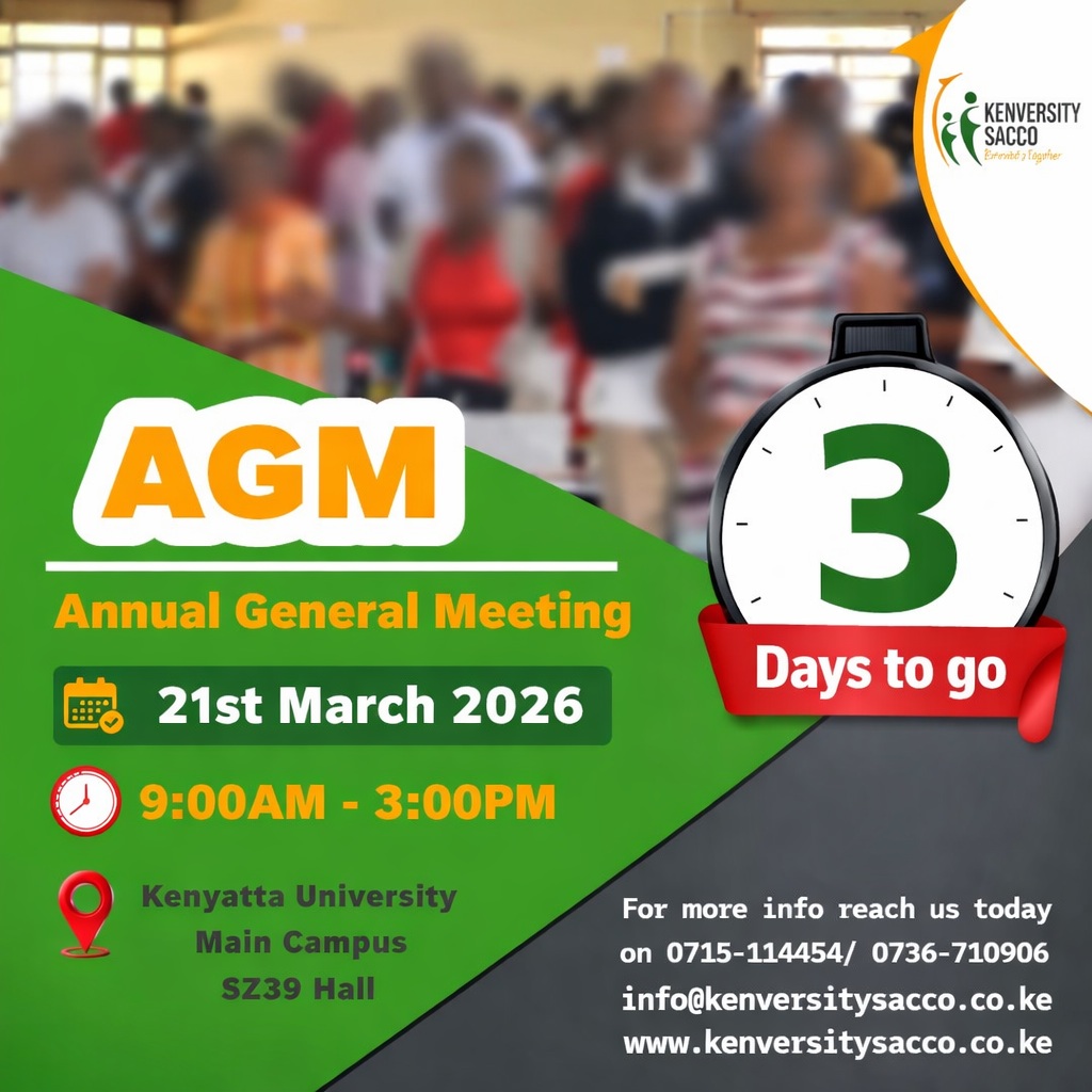 kenversity's tweet photo. Tuko tayari kwa AGM? Siku tatu tu..👌🎉usisahau kubeba kitambulisho kama mwanachama wetu! #kenversitysacco #50thanniversary #annualgeneralmeeting https://t.co/Ot4AJTunDe