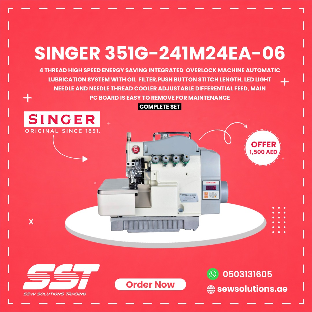 sewsolution's tweet image. Upgrade your stitching power with the Singer 351G-241M24EA-06

With automatic lubrication, adjustable differential feed, LED lighting, and energy-saving performance. 

#SingerMachine #OverlockMachine #IndustrialSewing #SewingMachineUAE #GarmentFactory #TailoringBusiness