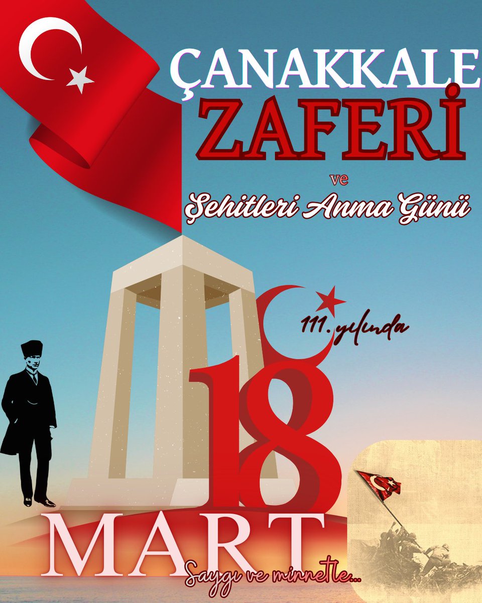 SehitOksuz's tweet photo. Gazi Mustafa Kemal ATATÜRK başta olmak üzere, bu özel günde emanet bıraktıkları bu cennet vatanın her karış toprağı için tüm şehitlerimizi rahmet ve minnetle anıyoruz.  
🌟18 Mart Çanakkale Zaferi ve Şehitleri Anma Günümüzün 111. Yıl Dönümü Kutlu Olsun.
#biryanımızhepçanakkale https://t.co/H1SB0Mqdxw