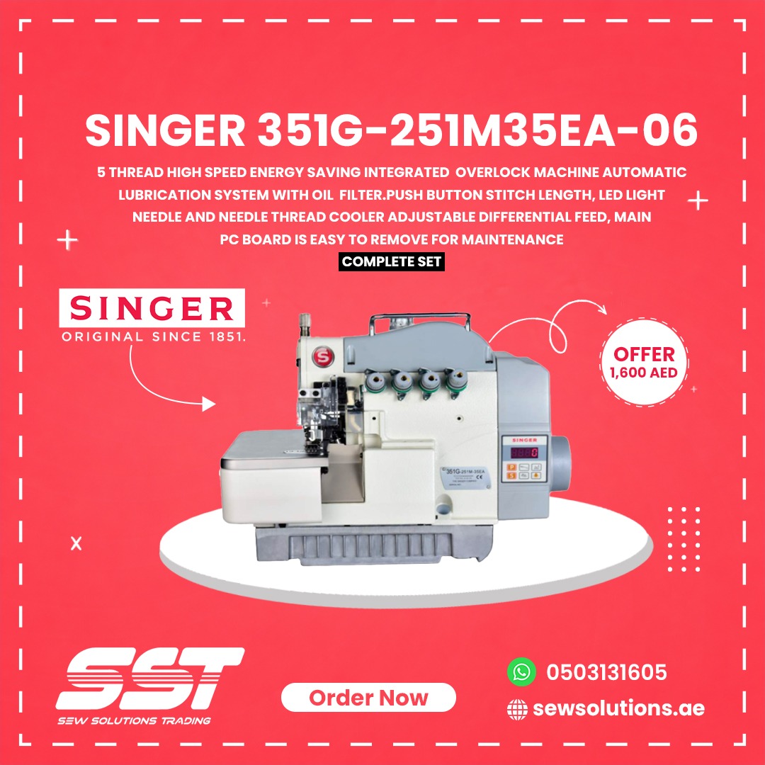 sewsolution's tweet image. Maximize your production efficiency with the Singer 351G-251M35EA-06
Featuring automatic lubrication, adjustable differential feed, LED lighting, and energy-saving technology.
#SingerMachine #OverlockMachine #IndustrialSewing #SewingMachineUAE #GarmentFactory #TailoringBusiness