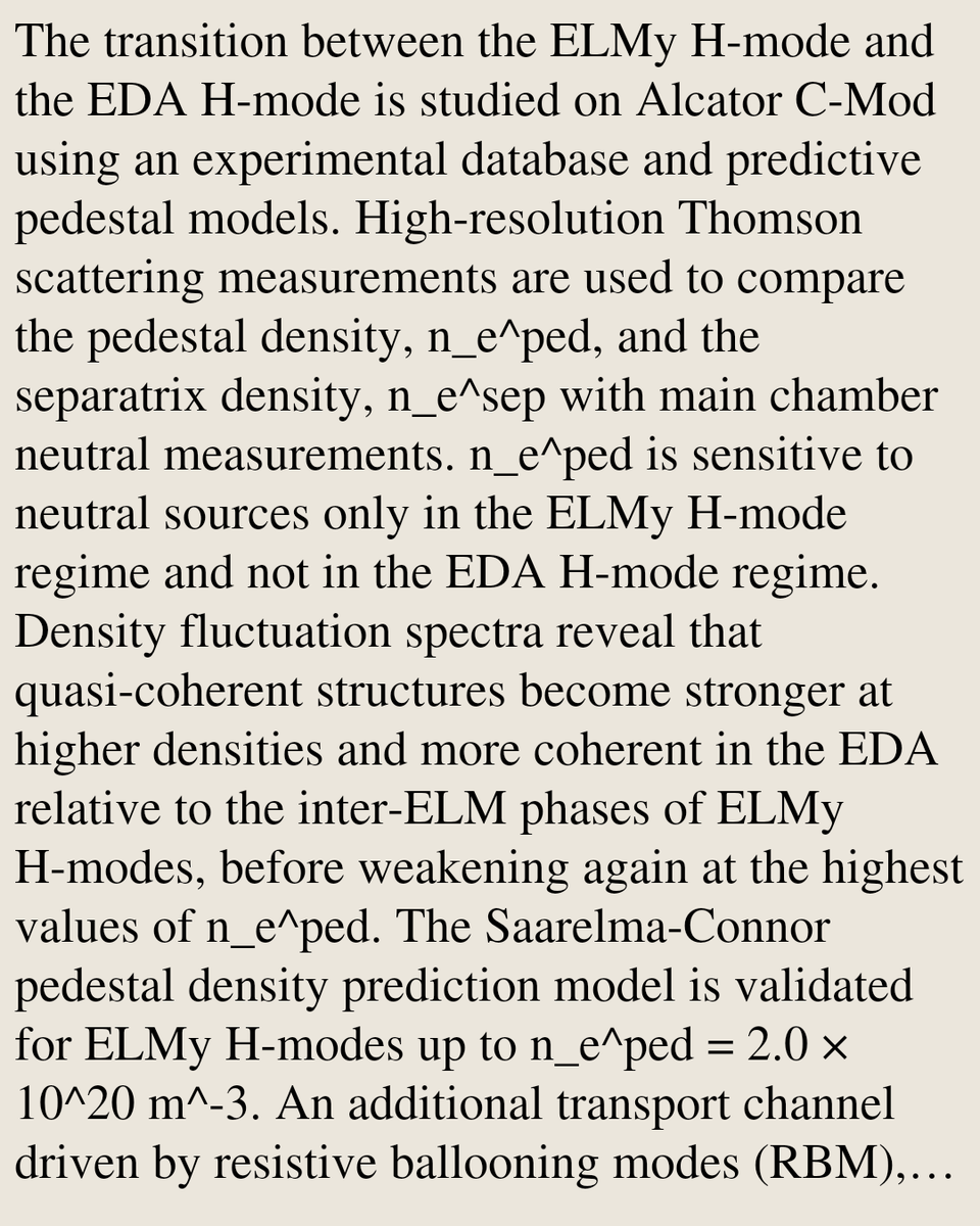 Empirical impact of near-separatrix plasma and neutral transport on the pedestal in the transition between EDA and ELMy H-modes on Alcator C-Mod

M. A. Miller, J. W. Hughes, S. Saarelma, T. Eich, J. Dunsmore, J. Han, …
arxiv.org/abs/2603.16515 [𝚙𝚑𝚢𝚜𝚒𝚌𝚜.𝚙𝚕𝚊𝚜𝚖-𝚙𝚑]