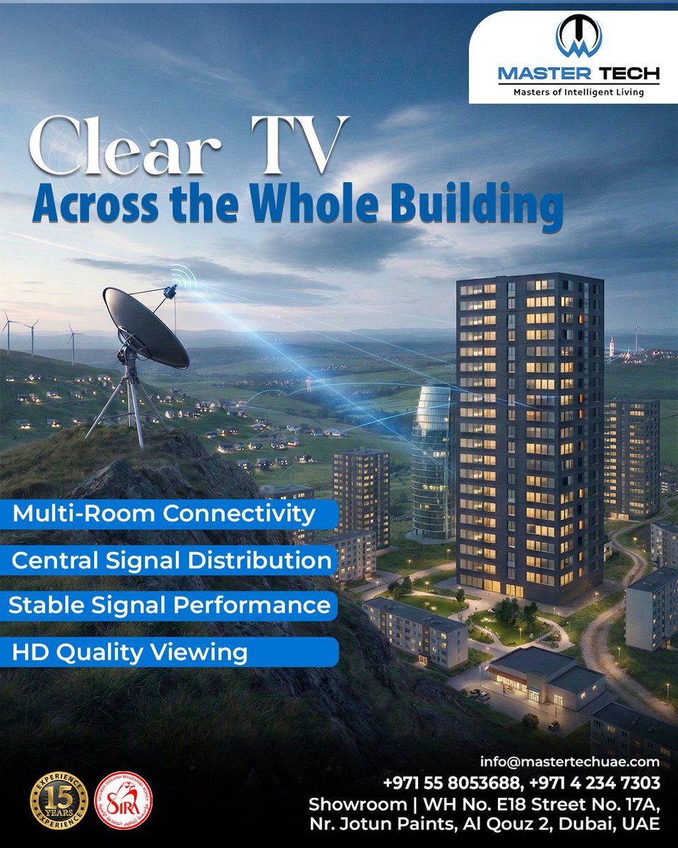 uaemastertech's tweet image. Looking for a reliable TV distribution system?

Our expert team ensures smooth installation, strong signal performance and high quality viewing in every room.

📞 Contact: +971 55 805 3688

#TVInstallation #SignalExperts #SmartSolutions #HDTV #SeamlessConnection #DubaiTech