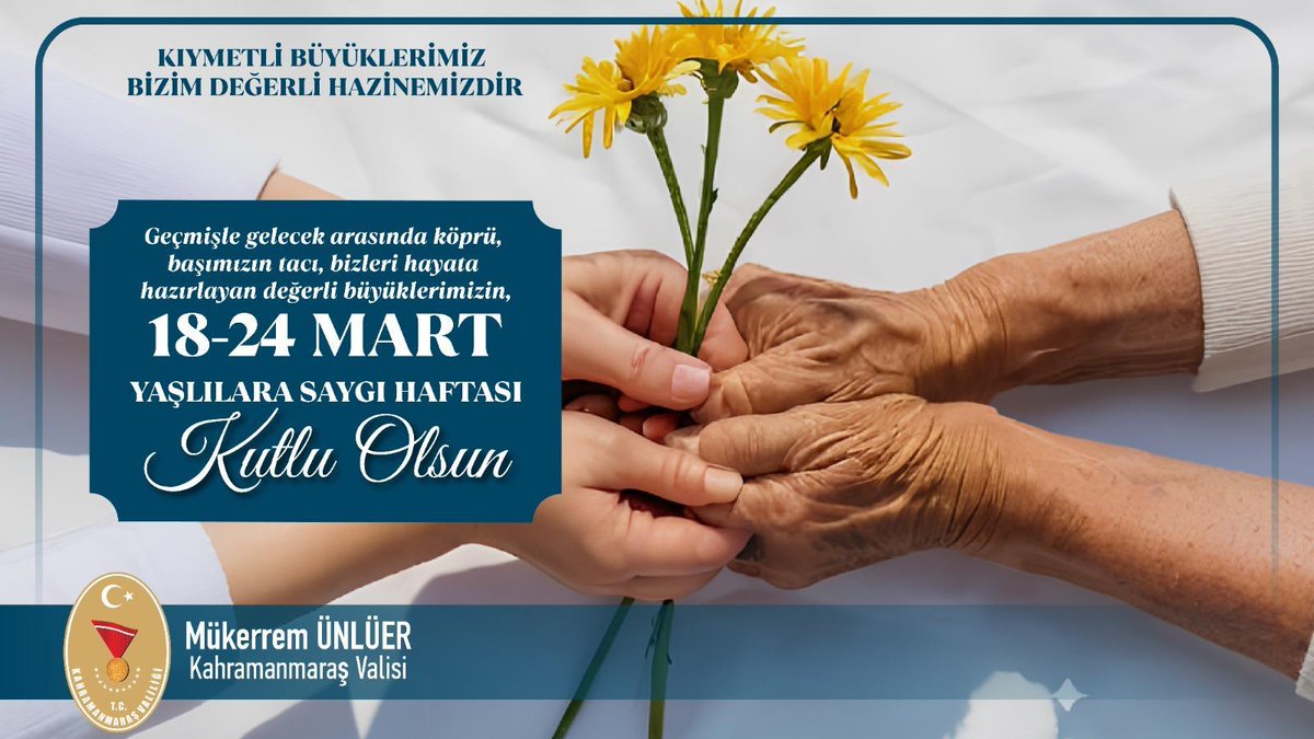 '' Kıymetli Büyüklerimiz Bizim Değerli Hazinemizdir '' 

Geçmişle gelecek arasında köprü, başımızın tacı, bizleri hayata hazırlayan değerli büyüklerimizin; 

#YaşlılaraSaygıHaftası kutlu olsun.