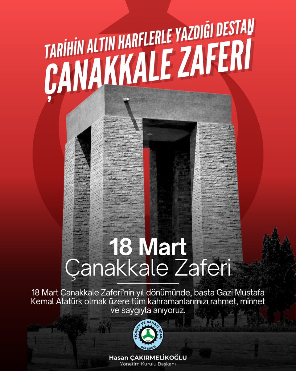 18 Mart Çanakkale Zaferi’nin yıl dönümünde, başta Gazi Mustafa Kemal Atatürk olmak üzere tüm kahramanlarımızı rahmet, minnet ve saygıyla anıyoruz.