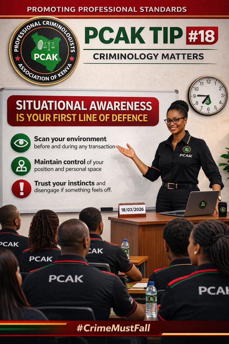 PCAK TIP OF THE DAY #lesson18
#PCAK #PYE #pcakyouthenvoys
#CrimeMustFall
PCAK Youth Envoys
PROFESSIONAL CRIMINOLOGISTS ASSOCIATION OF KENYA-PCAK
#pcaktipoftheday