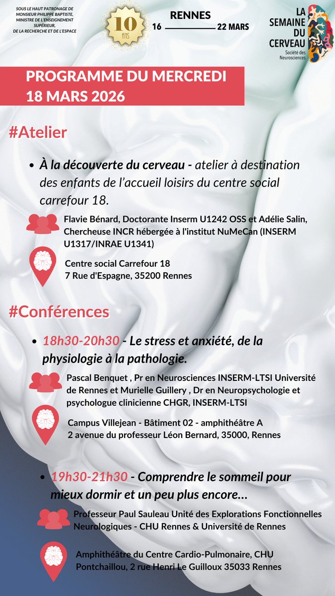 SemCerveau35's tweet photo. C'est parti pour notre 3e journée #SDC2026 ! 🧠
Avant de vous faire un petit retour sur les évènements d'hier, nous vous dévoilons le programme du jour ✨ https://t.co/3cuyxyReJn