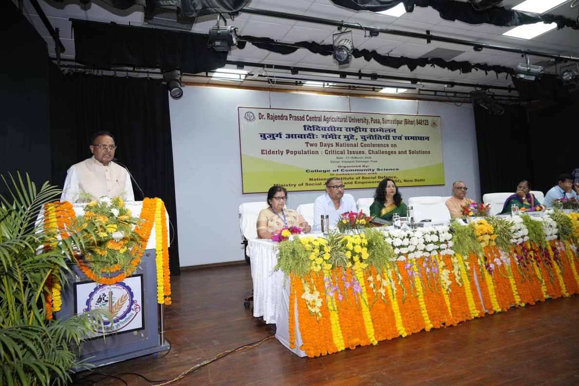 Rpcau_pusa's tweet photo. A two-day National Conference on “Elderly Population: Critical Issues, Challenges and Solution” in collaboration with National Institute of Social Defence, Government of India, was inaugurated by Hon’ble Vice-Chancellor Dr. P.S. Pandey in the gracious presence of https://t.co/t6o5MKLh7g