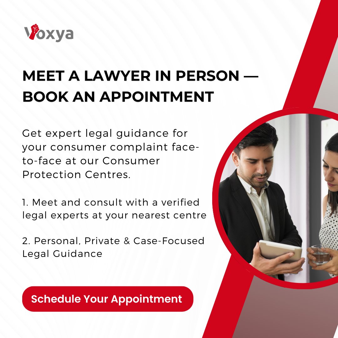 voxya_'s tweet image. Need legal help for a consumer issue?

Meet a verified lawyer in person and get expert guidance for your case.

Book now: voxya.com

#LegalHelp #ConsumerRights #Lawyers #Voxya #LegalAdvice