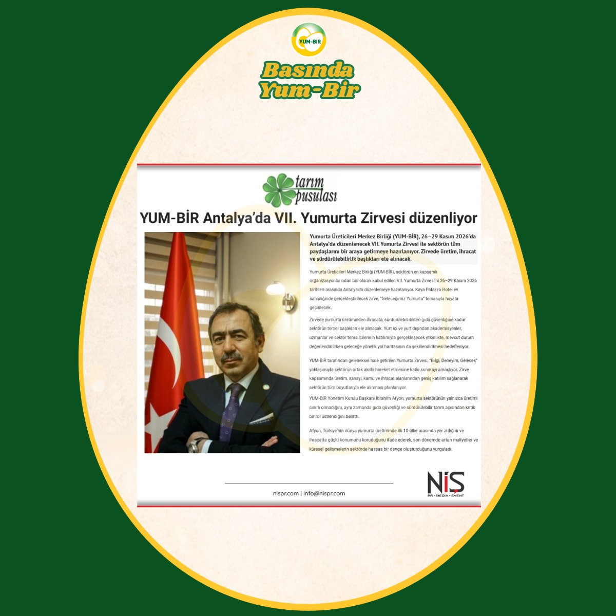 YUM-BİR Antalya’da VII. Yumurta Zirvesi düzenliyor.
Haberimizin devamı için: tarimpusulasi.com/haber/yum-bir-…