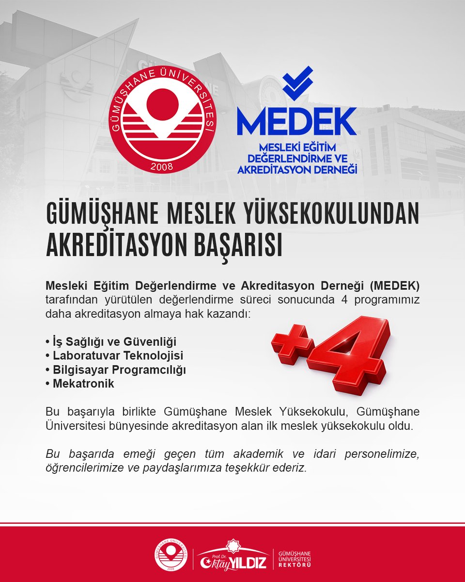 Gümüşhane Meslek Yüksekokulumuzdan Bir İlk 🎓✨

Üniversitemiz, mesleki eğitimde kalite güvencesini güçlendirme hedefi doğrultusunda önemli bir başarıya imza attı.
Detaylar için: gumushane.edu.tr/hdetay/5431/gu…