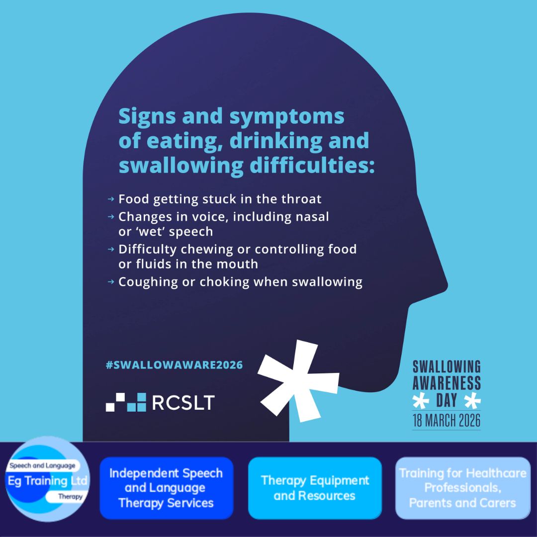 EGTrainingLtd's tweet photo. Today is #SwallowingAwarenessDay which is a time to raise awareness of how #speechandlanguage therapists help people living with #eating, #drinking and #swallowing difficulties.  Visit the @RCSLT website to find out more: https://t.co/5kzEsMTM4l

#SwallowAware2026 #SLT #dysphagia https://t.co/VOx7sCjUjK