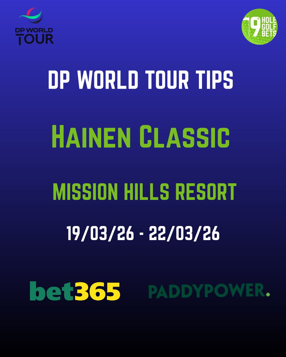 19thHoleGBets's tweet image. Over to the DP World Tour in China for a long shot week 💣 
@GolfTipsChecker 
#hainenclassic #golf #golftips
