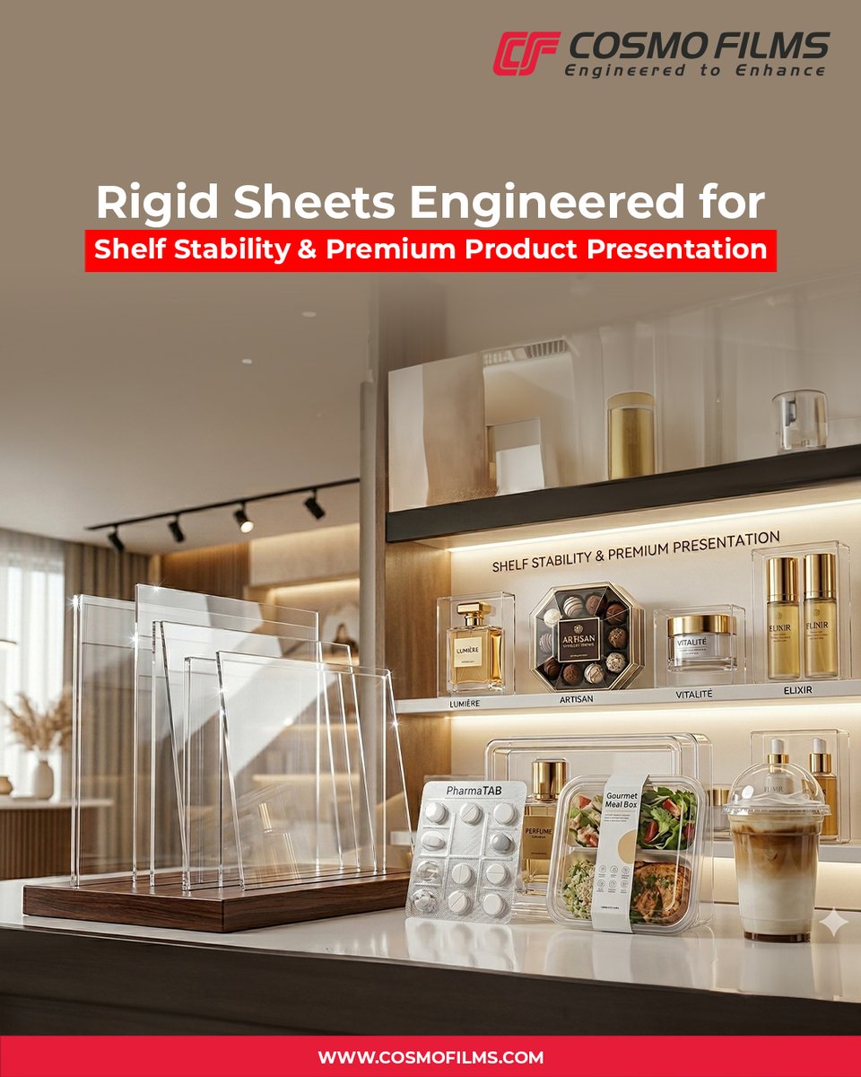 CosmoFilmsLtd's tweet photo. Top brands are choosing Cosmo Plastech’s Rigid Sheets for their unbeatable strength, durability, and consistent performance.
Elevate your packaging standards with our trusted rigid sheet solutions.

#cosmoplastech #rigidsheets #rigidpackaging https://t.co/MNkOCuMGc1