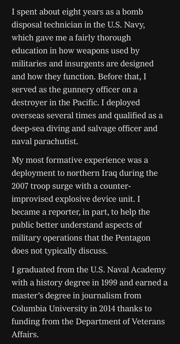 Arturo, uno de los autores –quien actualmente funge como reportero dedicado a temas militares– es un oficial naval retirado, artillero, especialista en detonación de municiones explosivas y veterano de la Guerra de Irak.

Mantengamos un poco de humildad intelectual, por favor.