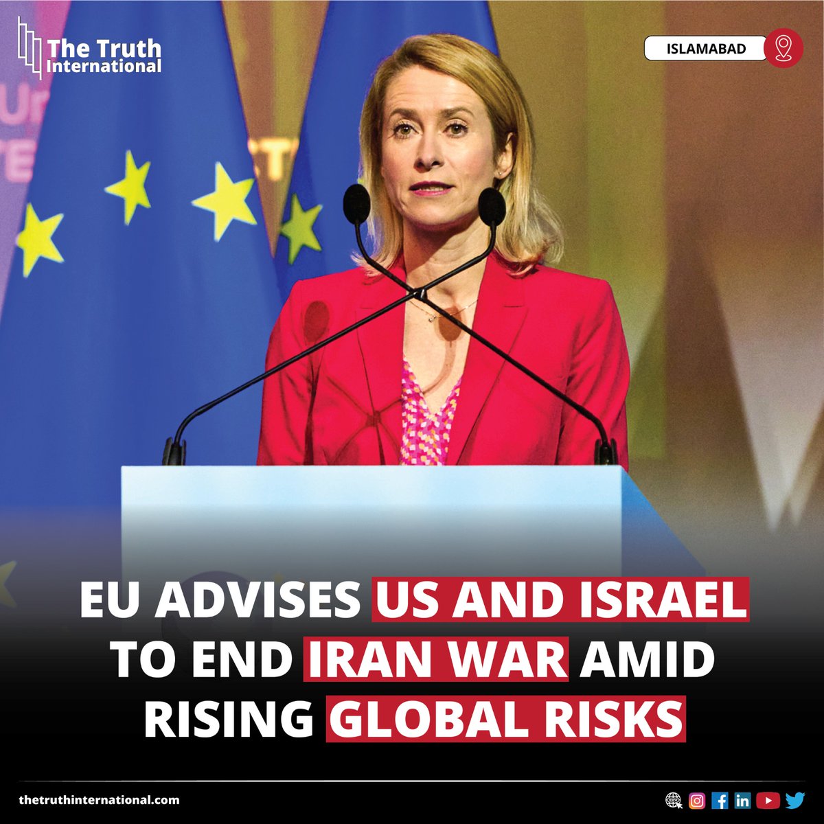 ttimagazine's tweet image. EU advises US and Israel to end Iran war amid rising global risks

FIND MORE: thetruthinternational.com/eu-advises-us-…

#EU #Advises #US #Israel #End #IranWar #Rising #GlobalRisks #Islamabad #TTI