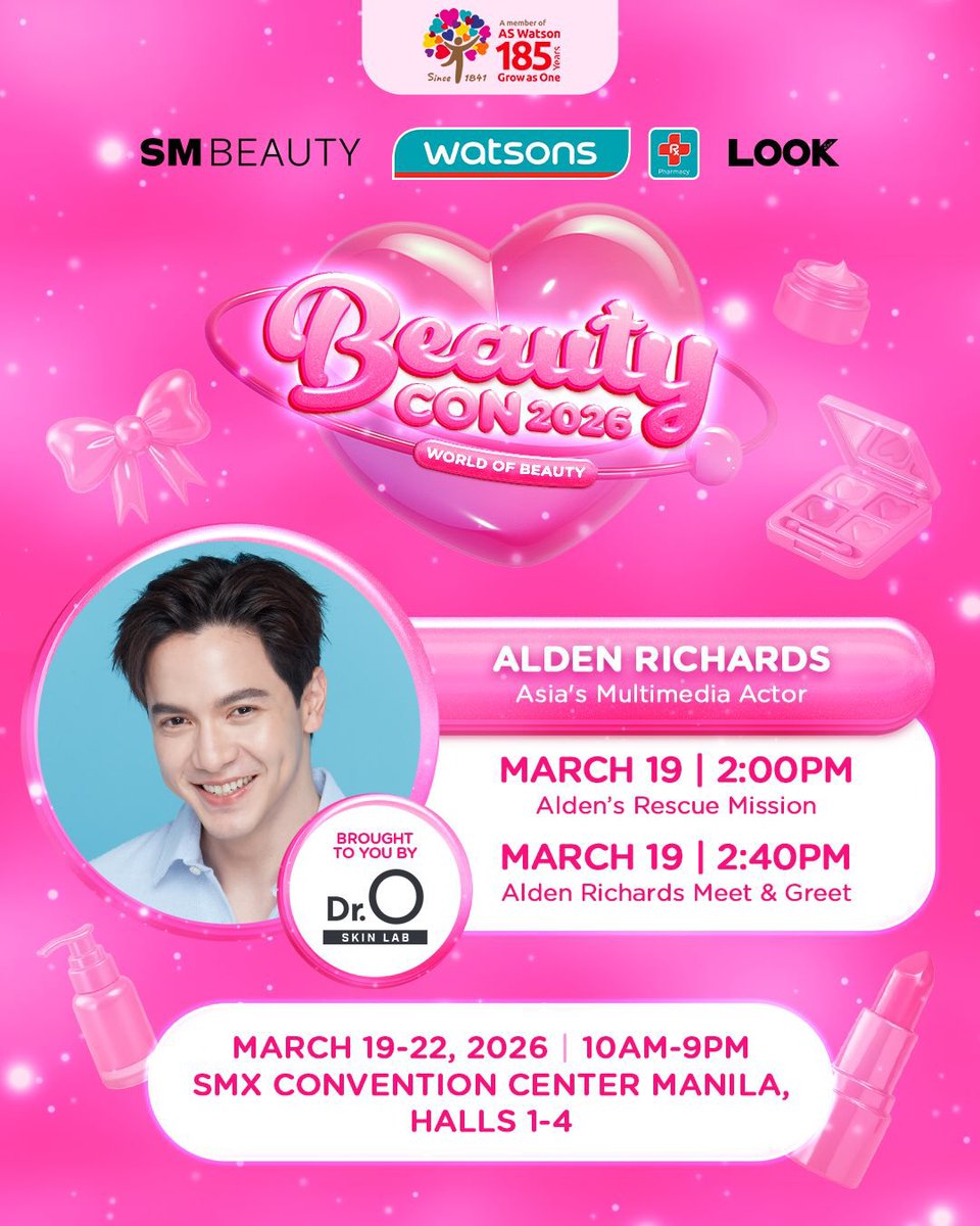 AldenTrendsOFC's tweet photo. Ready to meet our KING of BRANDS and the NEWEST face of Dr. O Skinlab? 😍😍😍

Catch ALDEN RICHARDS at Watsons Beautycon tomorrow!

Check out the artcard for the mechanics! 😉

@aldenrichards02 
#ALDENxDrOSkinlab
#ALDENRichards https://t.co/Lto3mAnT5d