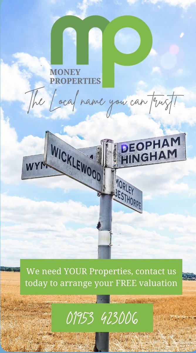 We are actively looking for properties to sell in Morley, Wicklewood, Hingham, Besthorpe and Wymondham.
Please call us on 01953 423006 or pop in to see us 📍Money House, 17/18 Market Place, Wymondham. NR18 0AX