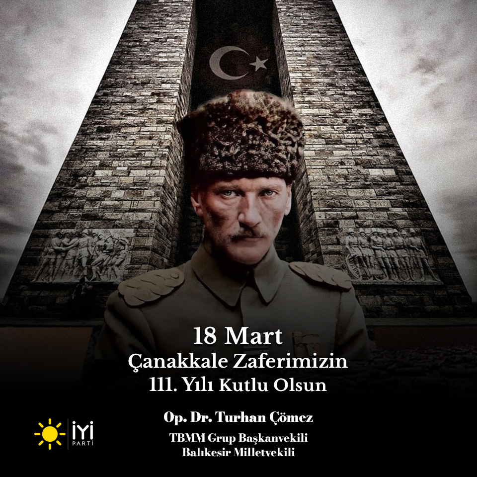 🇹🇷18 Mart Çanakkale Zaferimizin 111. yılında;
başta Gazi Mustafa Kemal Atatürk olmak üzere tüm kahramanlarımızı ve Aziz Şehitlerimizi rahmet, minnet ve saygıyla anıyorum.

🇹🇷Çanakkale Zaferi,  vatan sevdası, cesaret, inanç ve kararlılıkla Türk Milleti'nin neler başarabileceğinin