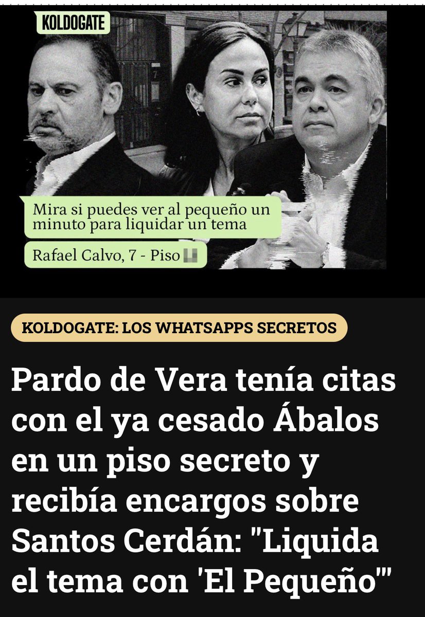 La princesita" es como Ábalos y Koldo García llamaban a Isabel Pardo de Vera. A Santos Cerdán le decían “el pequeño”…
Vaya, vaya con “la princesita”

La relación de Pardo de Vera con la trama Koldo está presente en dos grandes ámbitos: la adjudicación de contratos de material