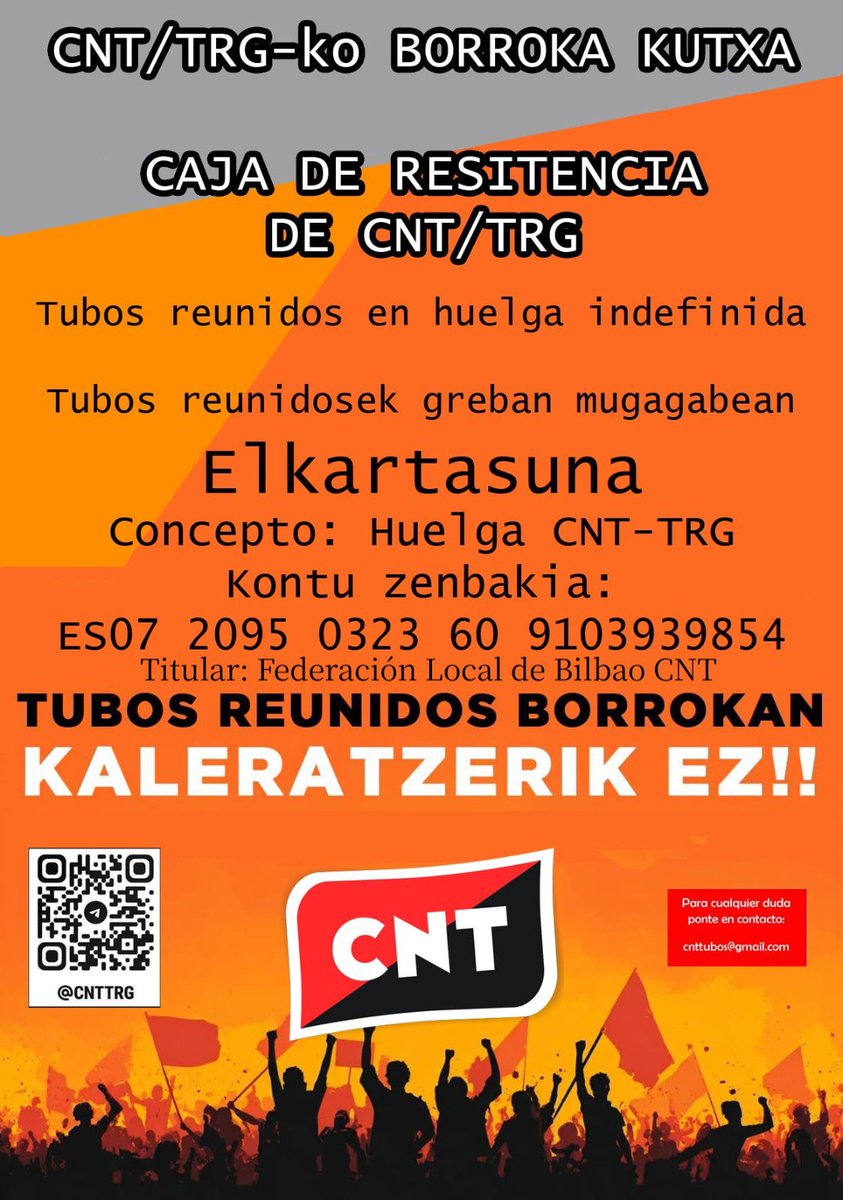 Huelga indefinida en Tubos Reunidos: llamamiento urgente a la solidaridad y apoyo económico

cnt-sindikatua.org/es/huelga-inde…