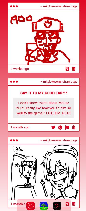 mkglowworm's tweet photo. sorry i haven’t checked my strawpage in months. not too long ago i was hospitalized for 2 months, so i grew out of the habit of checking my strawpage.
thank you for the drawings and kind words, they mean a lot to me. 🤍 https://t.co/Nv5GqvfVWl