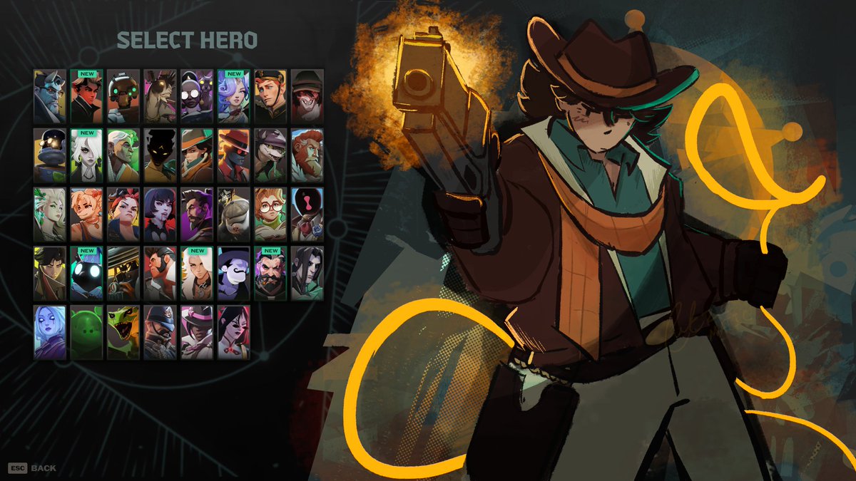 Cutzematic's tweet image. #deadlock #deadlockfanart 

a lot of characters in the deadlock roster have pretty cool hero select poses (like graves, paradox, apollo, etc) 

but imo i think #holliday's hero select pose could be more,,, active? more COOL if that makes sense

here's my vision: