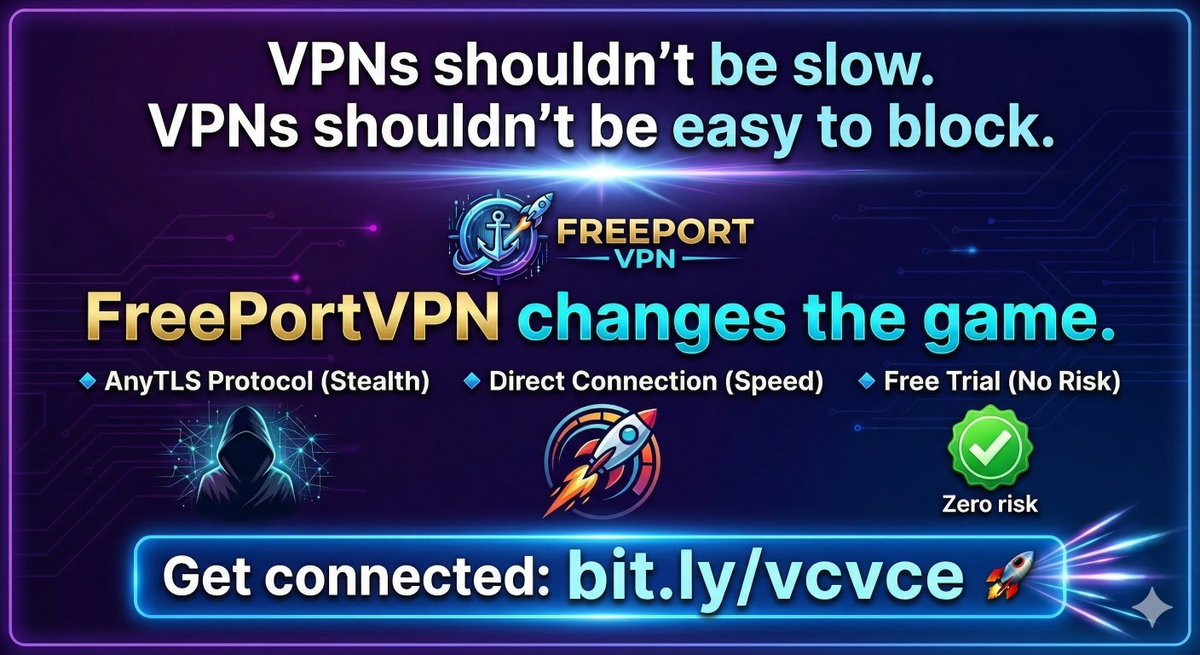 FreePortVPN's tweet image. VPNs shouldn't be slow. VPNs shouldn't be easy to block.
FreePortVPN changes the game. 
🔹 AnyTLS Protocol (Stealth) 
🔹 Direct Connection (Speed) 
🔹 Free Trial (No Risk)
#GamingVPN #LowPing #FreePortVPN #Streaming #Tech
Get connected: bit.ly/vcvce🚀