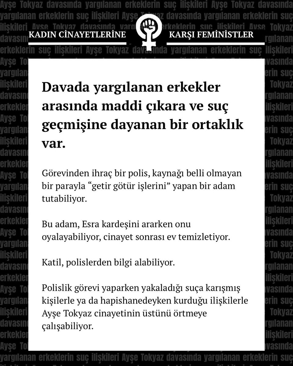 Ayşe Tokyaz davasında yargılanan 9 erkeğin, para ve suç ilişkisini canlı canlı dinledik. Ayşe’yi öldürüp bedenini soğukkanlılıkla bir bavula koyan Cemil Koç’un bavulu ortadan kaldırmak için kullandığı ilişki ağları hiç de amatör olmayan bir suç ortaklığını gözler önüne serdi.